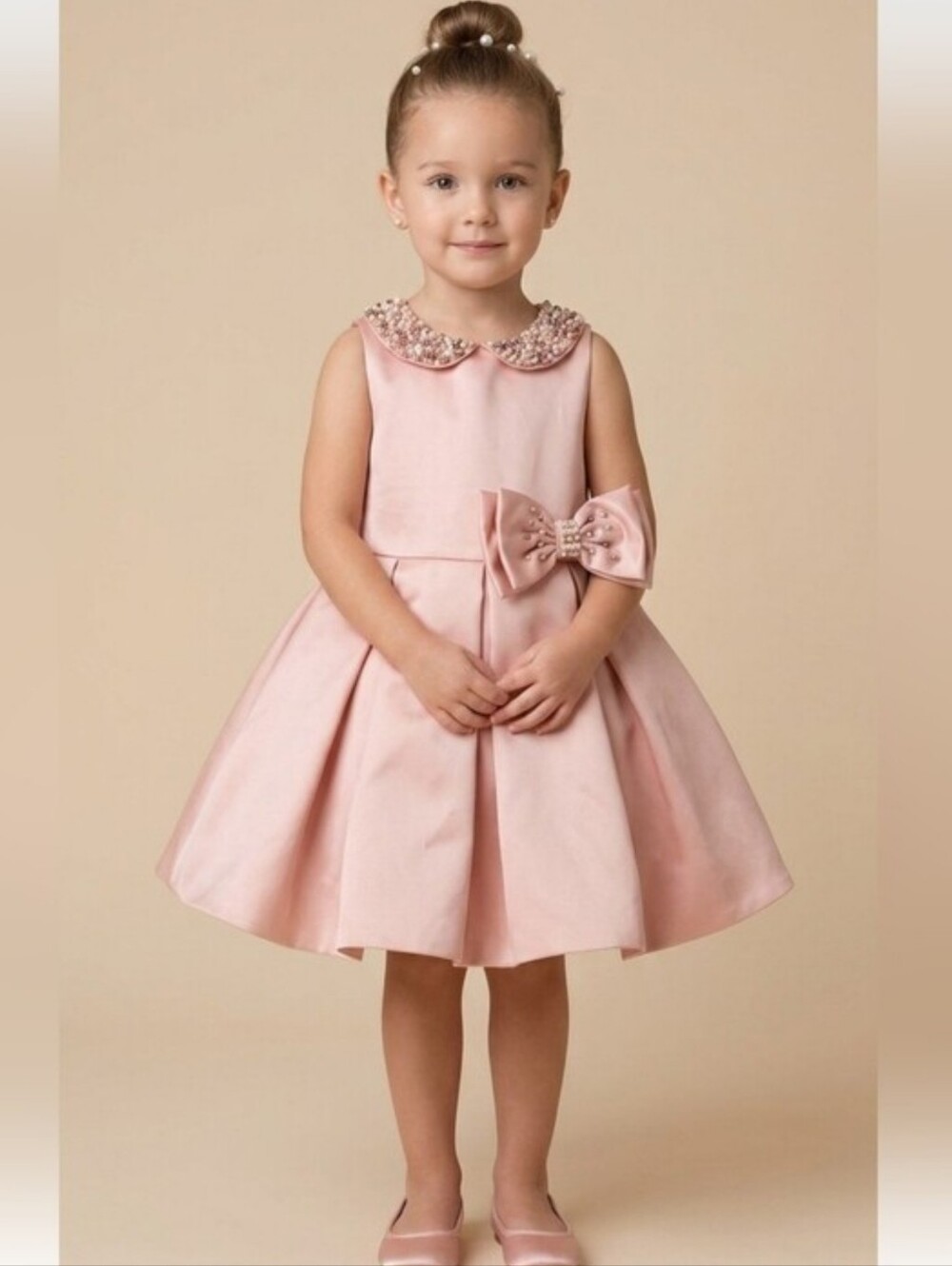 Toddler Pink Wedding Satin Princess Baby Girl Dress